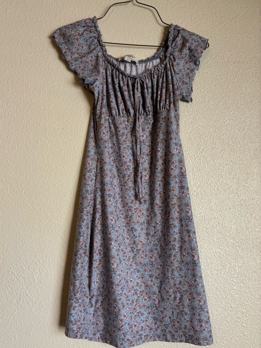 Floral Tie-Neck Midi Dress in Light Blue